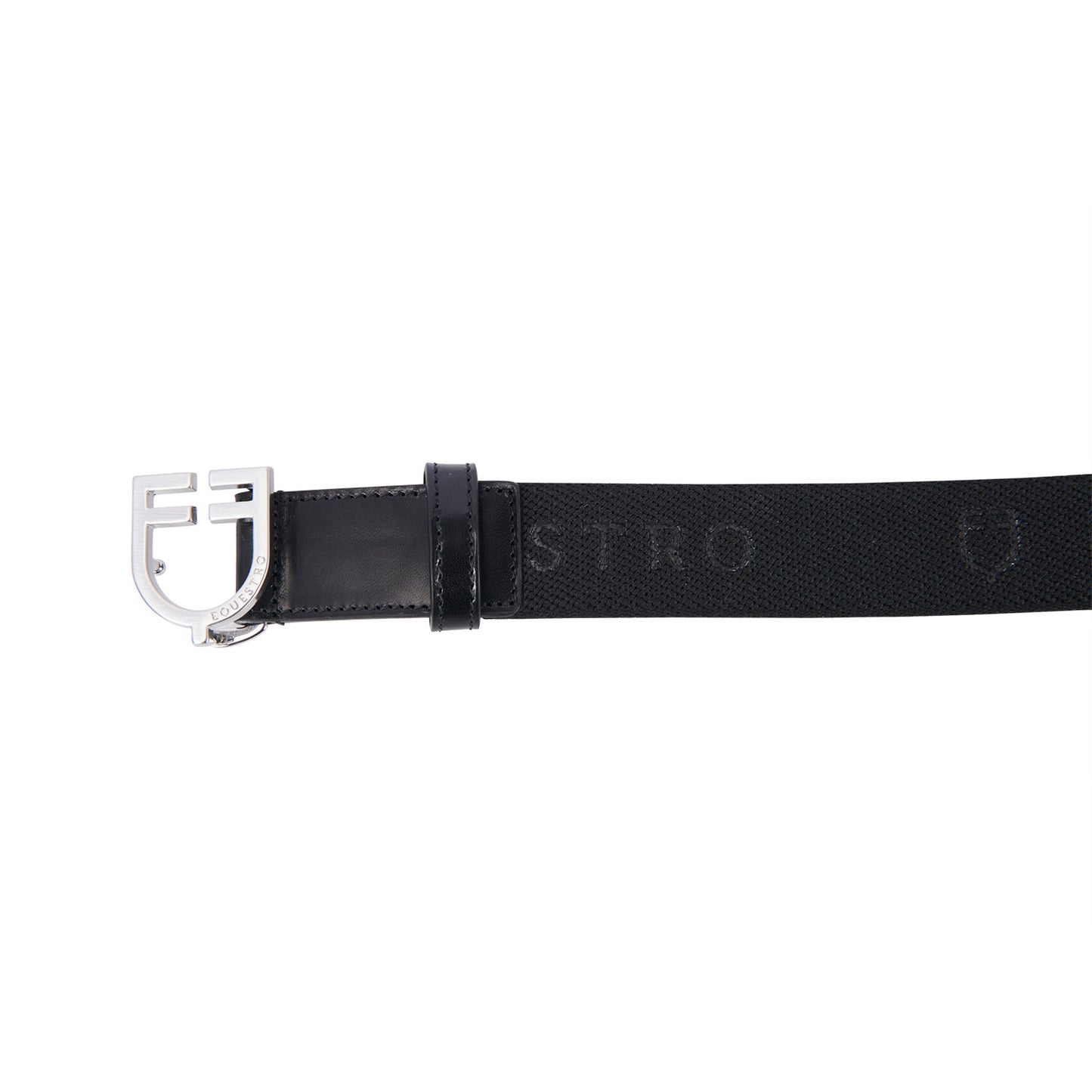 Cinturón de cuero con elástico y inscripción Equestro - Black/Silver