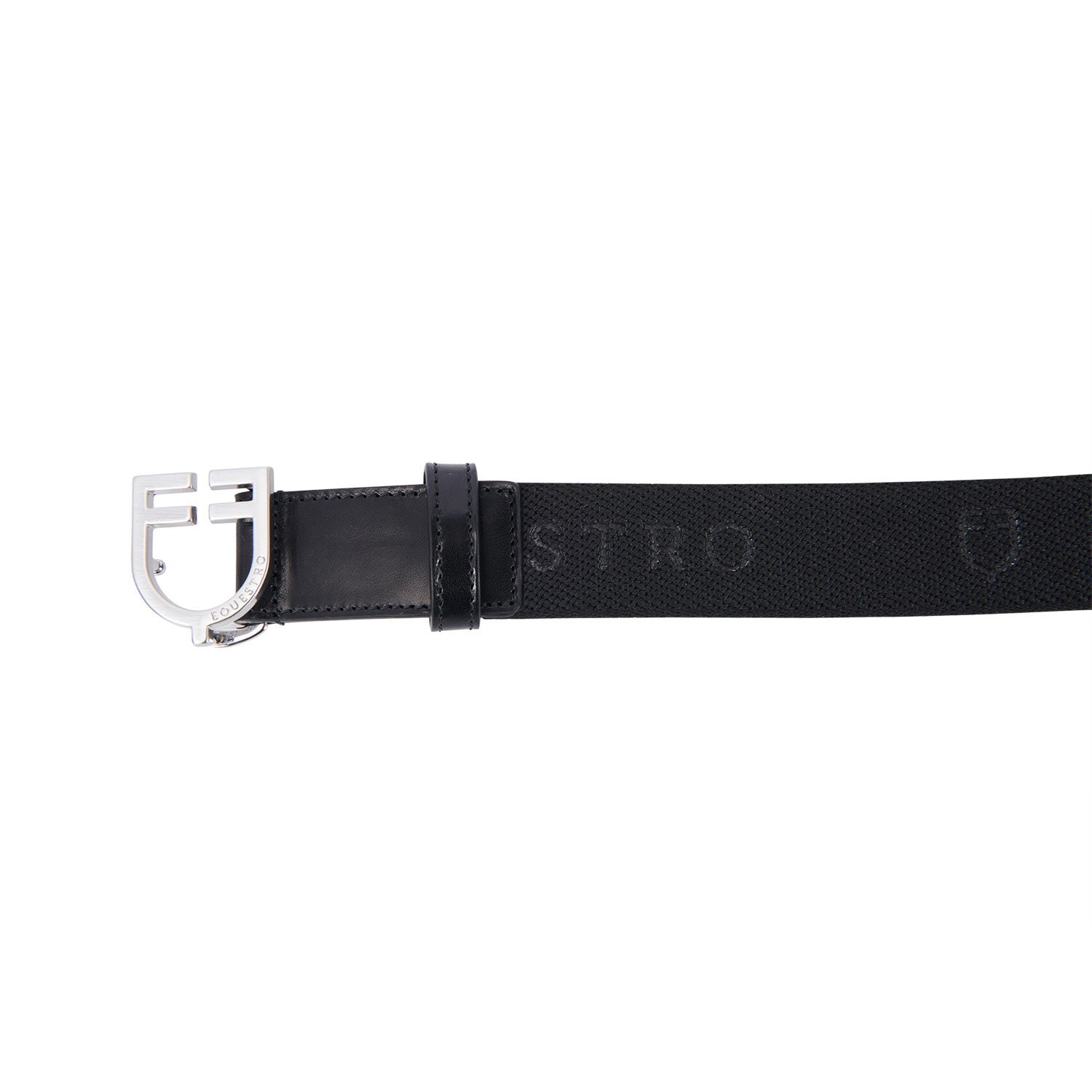 Cinturón de cuero con elástico y inscripción Equestro - Black/Silver