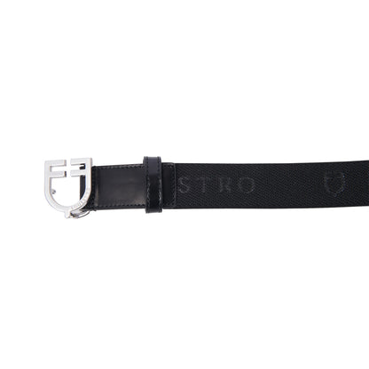 Cinturón de cuero con elástico y inscripción Equestro - Black/Silver