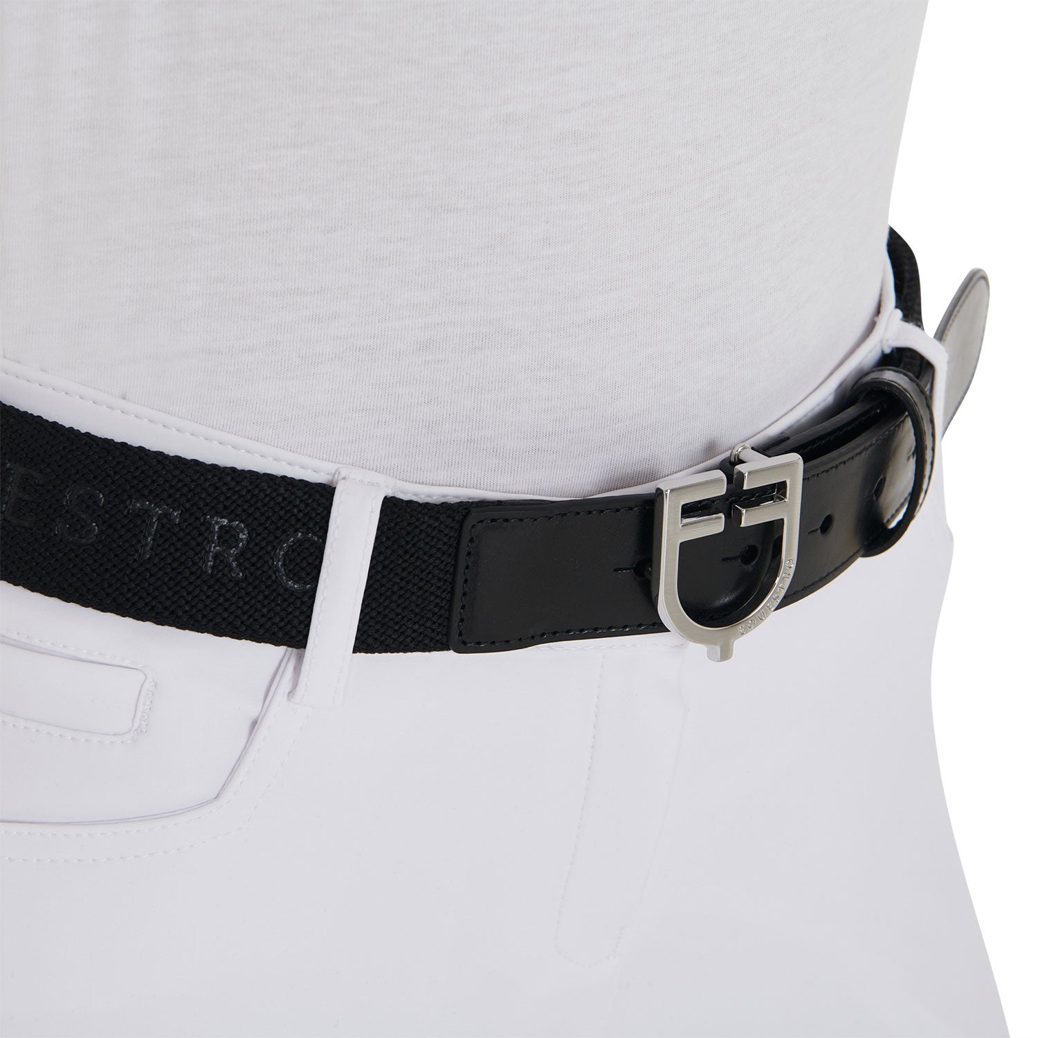 Cinturón de cuero con elástico y inscripción Equestro - Black/Silver