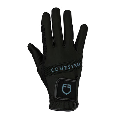 Guantes de tejido técnico con logo multicolor Equestro - Black/Blue Coral
