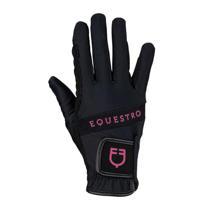 Guantes de tejido técnico con logo multicolor Equestro - Black/Fucsia