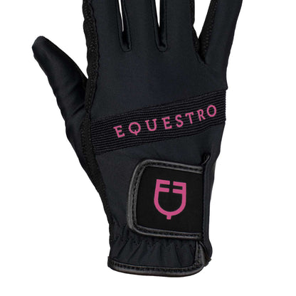 Guantes de tejido técnico con logo multicolor Equestro - Black/Fucsia