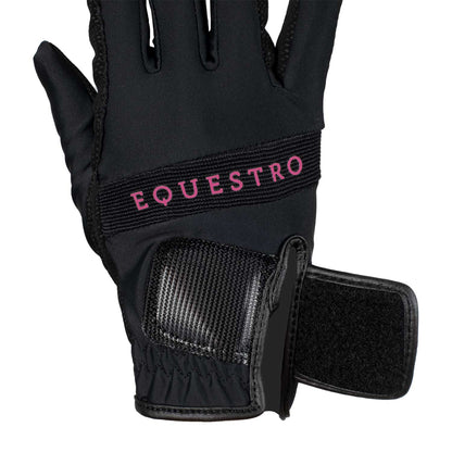 Guantes de tejido técnico con logo multicolor Equestro - Black/Fucsia