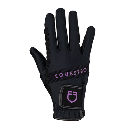 Guantes de tejido técnico con logo multicolor Equestro - Black/Purple