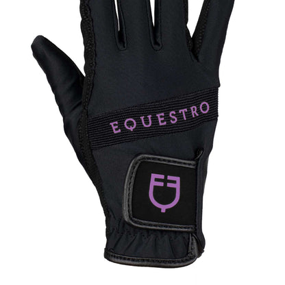 Guantes de tejido técnico con logo multicolor Equestro - Black/Purple