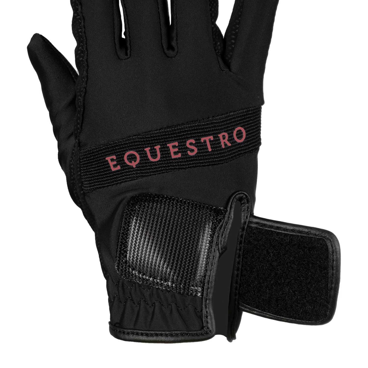 Guantes de tejido técnico con logo multicolor Equestro - Black/Redwood