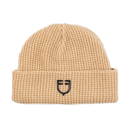 Gorro unisex de lana acanalada con logo Equestro - Cammello