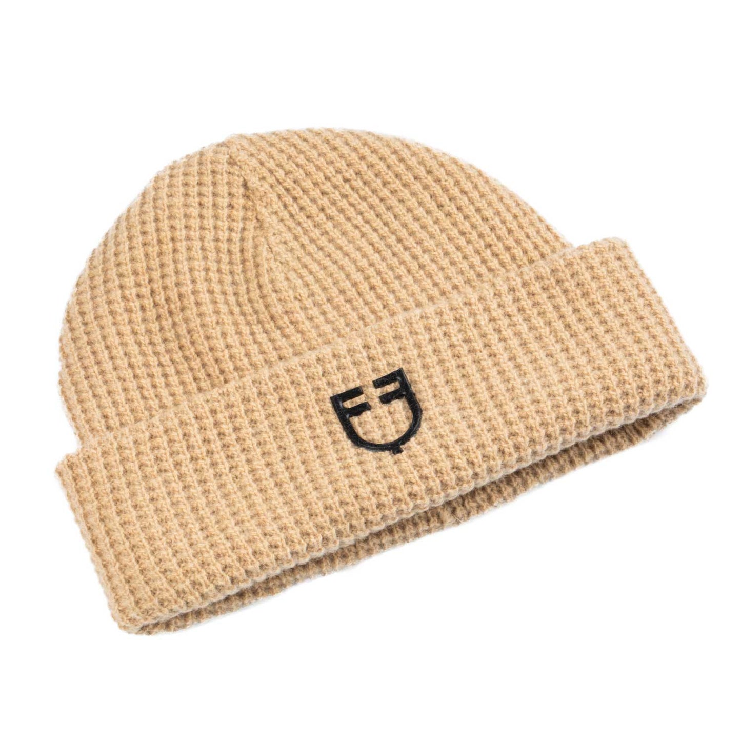 Gorro unisex de lana acanalada con logo Equestro - Cammello