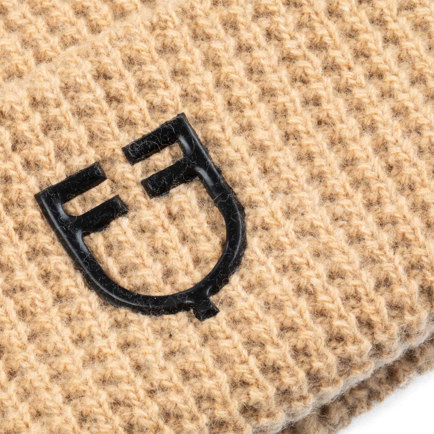 Gorro unisex de lana acanalada con logo Equestro - Cammello