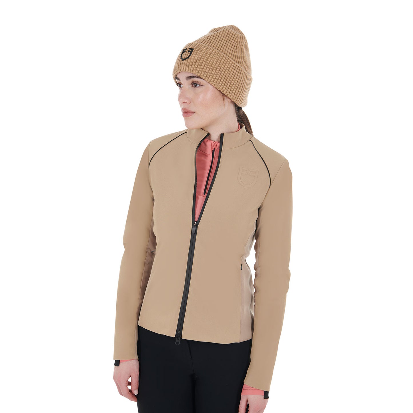 Gorro unisex de lana acanalada con logo Equestro - Cammello