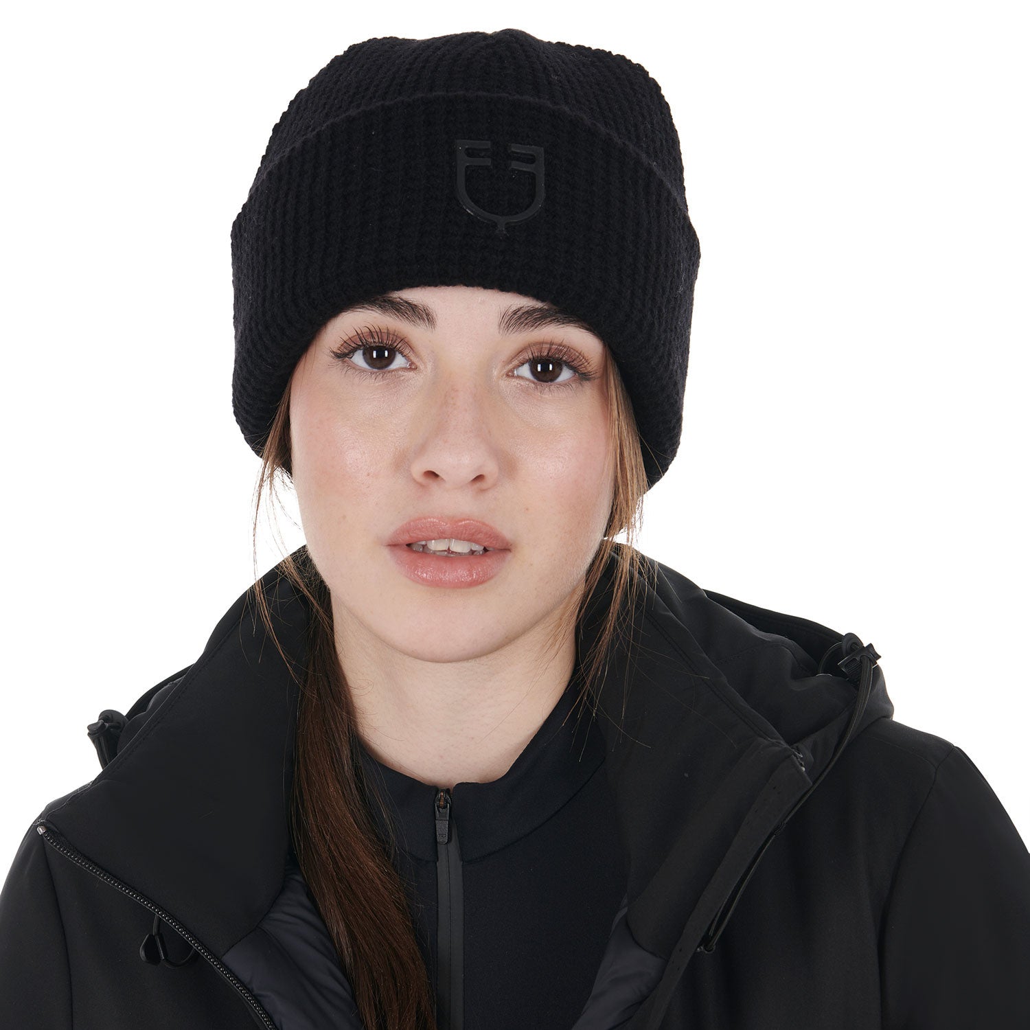 Gorro unisex de lana con diseño de punto Equestro - Negro