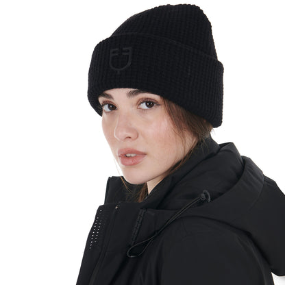 Gorro unisex de lana con diseño de punto Equestro - Negro