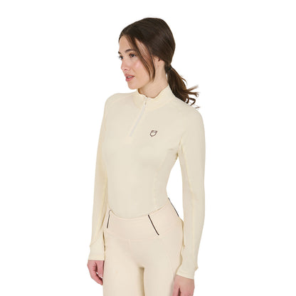 Capa base mujer slim fit manga larga Equestro - Antique White (11-0105)/Marron