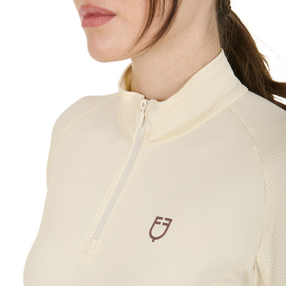 Capa base mujer slim fit manga larga Equestro - Antique White (11-0105)/Marron