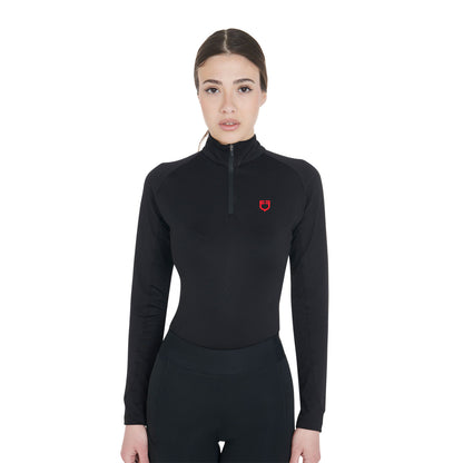 Capa base mujer slim fit manga larga Equestro - Black/Red 181662