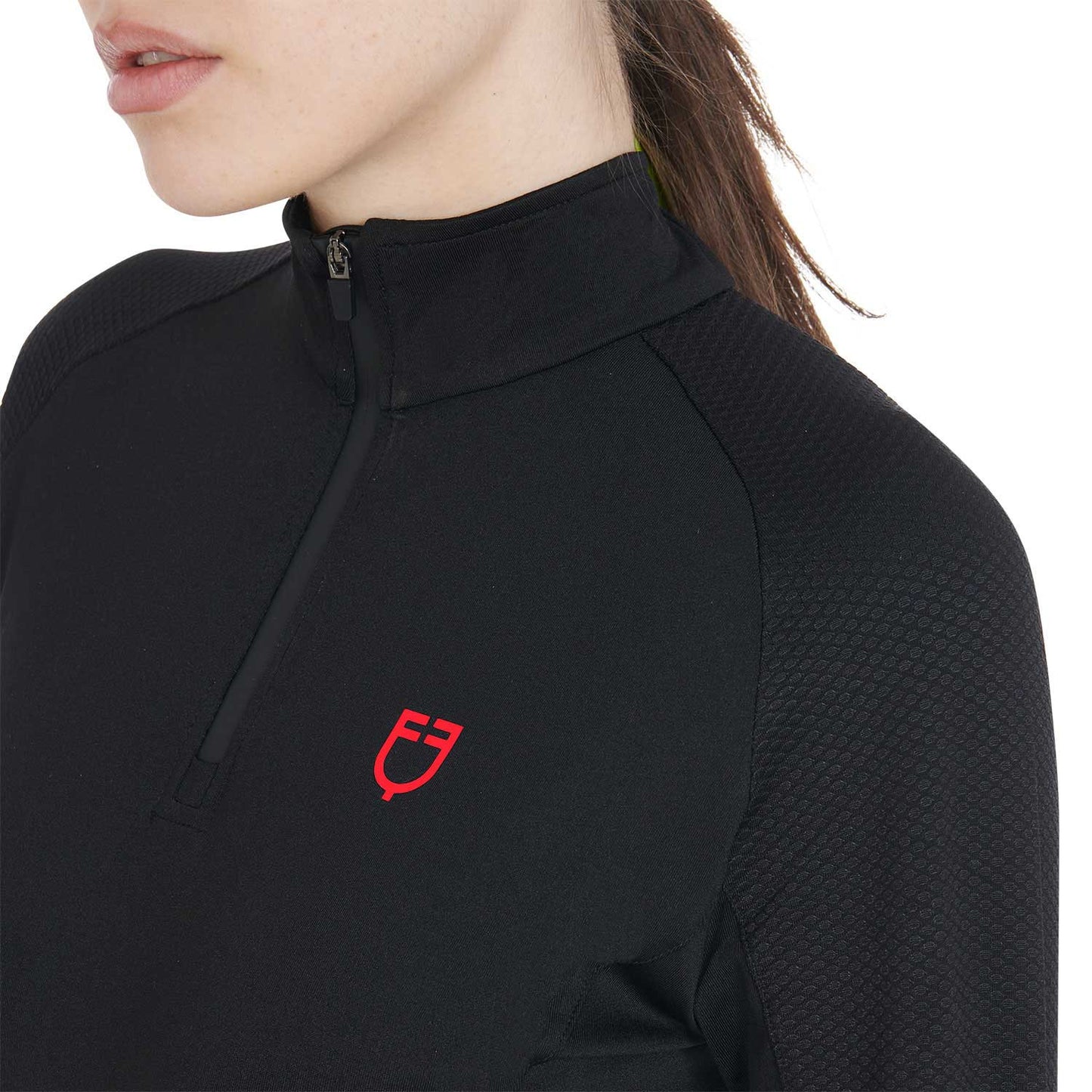 Capa base mujer slim fit manga larga Equestro - Black/Red 181662