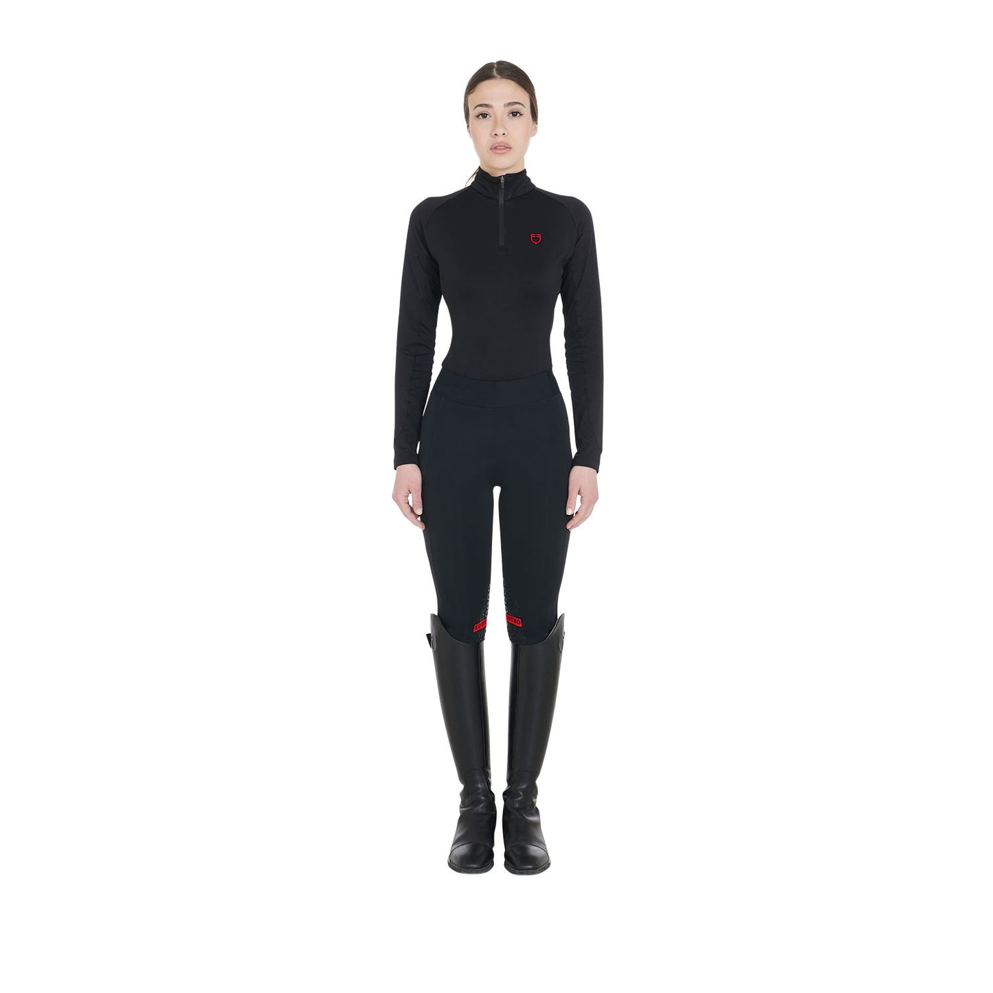 Capa base mujer slim fit manga larga Equestro - Black/Red 181662