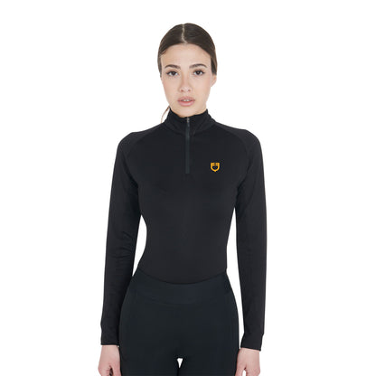Capa base mujer slim fit manga larga Equestro - Black/Yellow 1235C