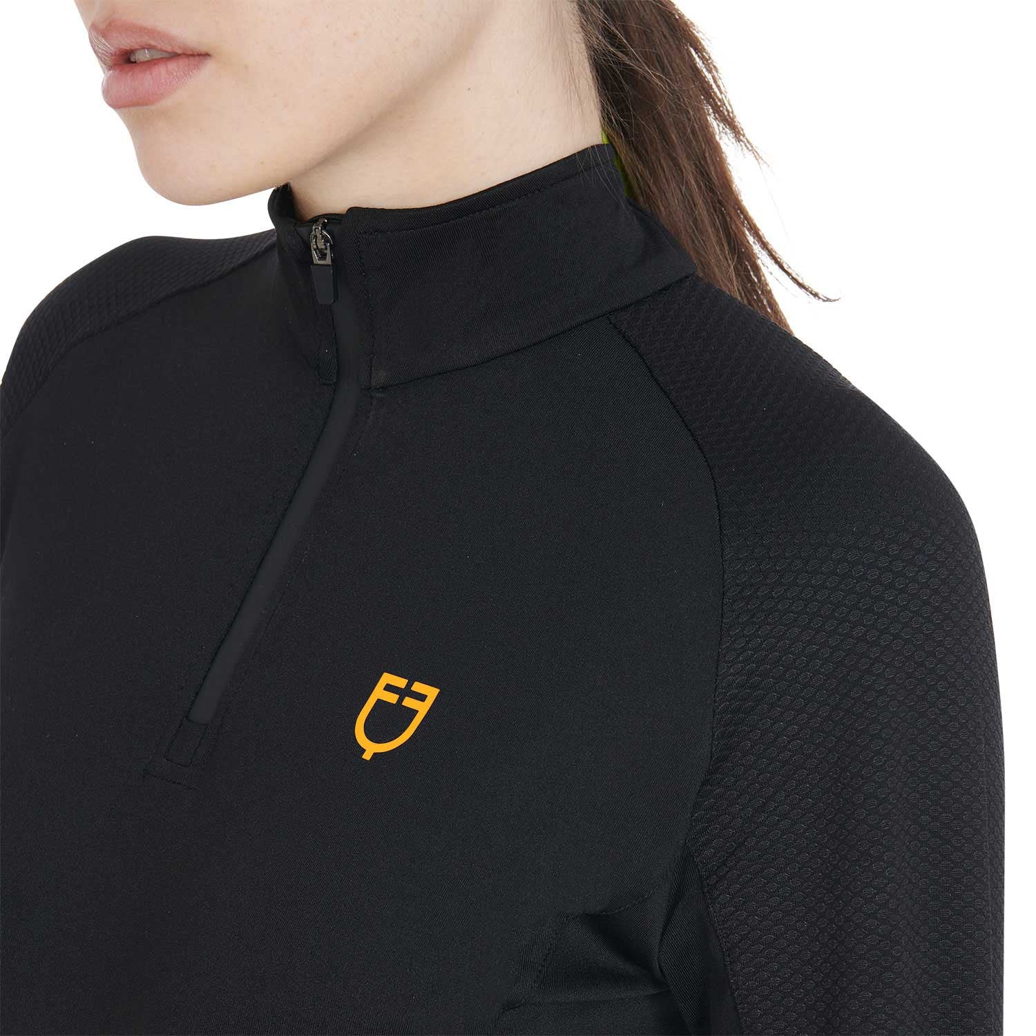 Capa base mujer slim fit manga larga Equestro - Black/Yellow 1235C