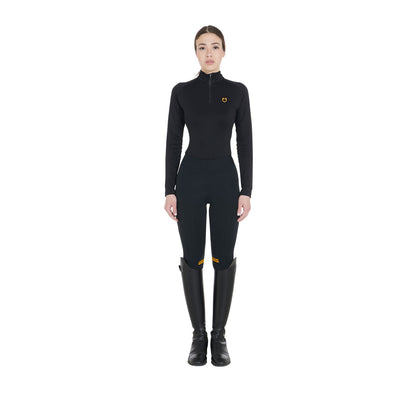 Capa base mujer slim fit manga larga Equestro - Black/Yellow 1235C