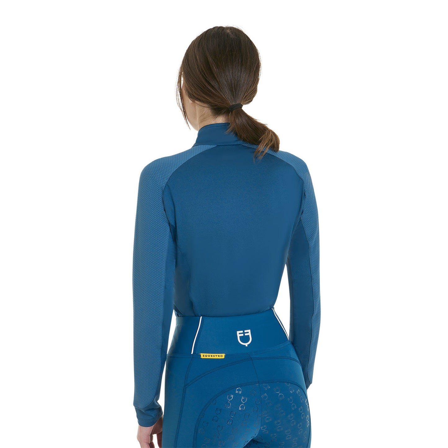 Capa base mujer slim fit manga larga Equestro - Blue Coral (19-4526)/White