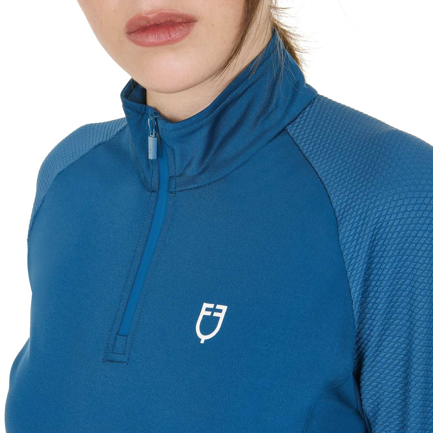 Capa base mujer slim fit manga larga Equestro - Blue Coral (19-4526)/White