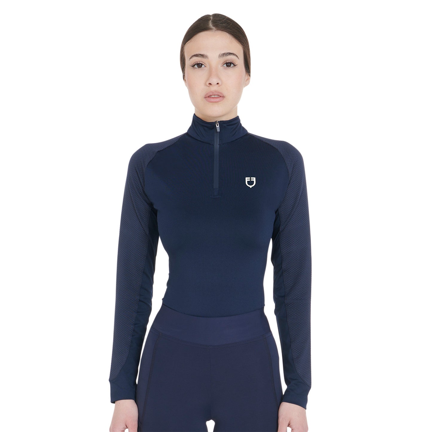 Capa base mujer slim fit manga larga Equestro - Navy Blazer (19-3923)/White