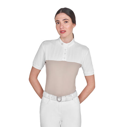 Polo de mujer slim fit de tejido técnico y malla Equestro - Oxford Tan
