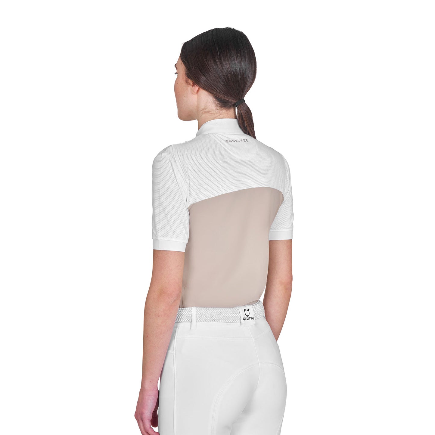 Polo de mujer slim fit de tejido técnico y malla Equestro - Oxford Tan