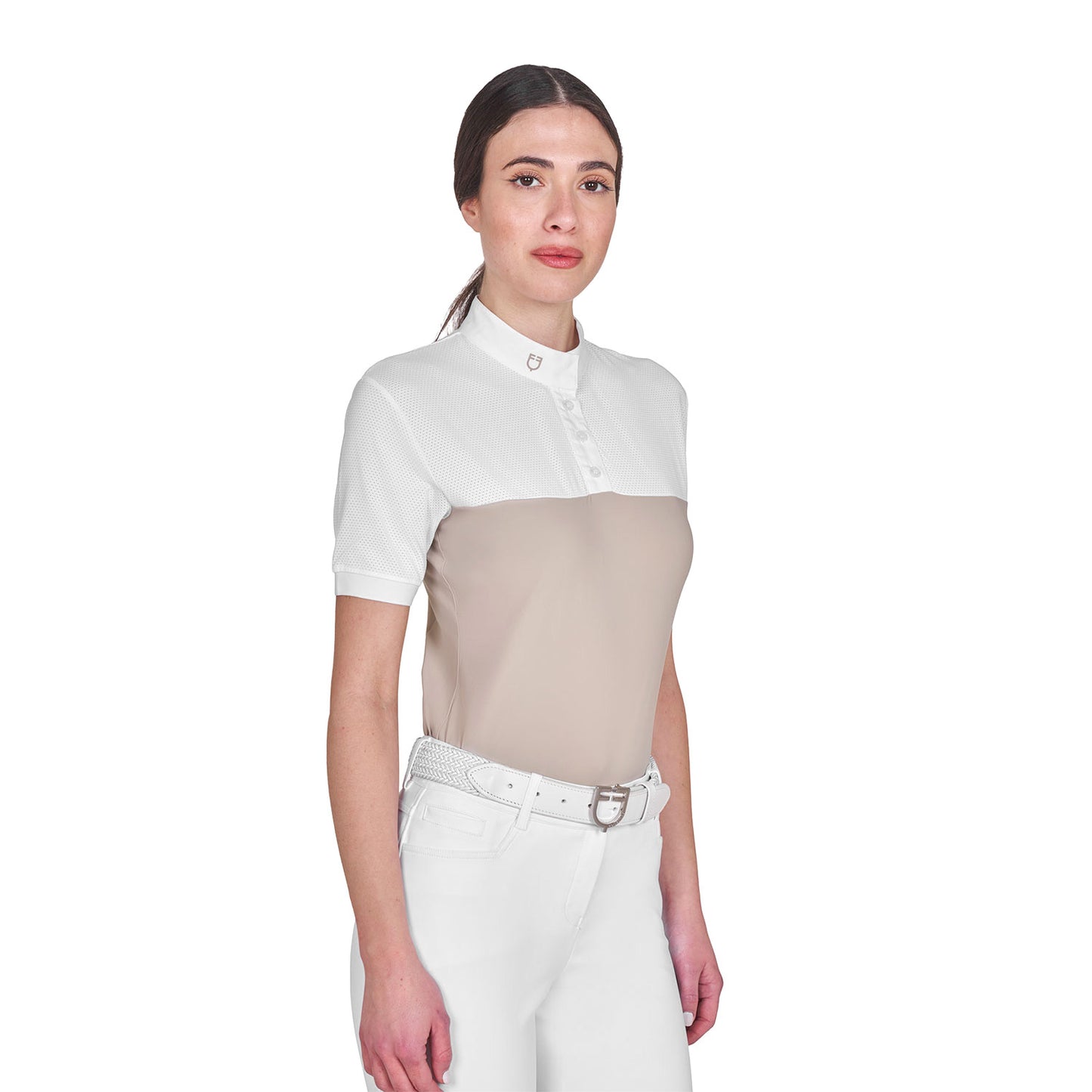 Polo de mujer slim fit de tejido técnico y malla Equestro - Oxford Tan