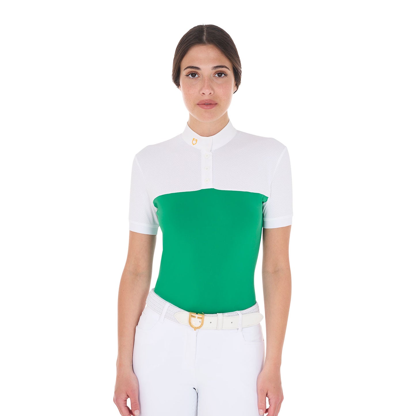 Polo de mujer slim fit de tejido técnico y malla Equestro - Ultramarine Green