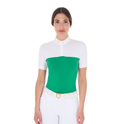 Polo de mujer slim fit de tejido técnico y malla Equestro - Ultramarine Green