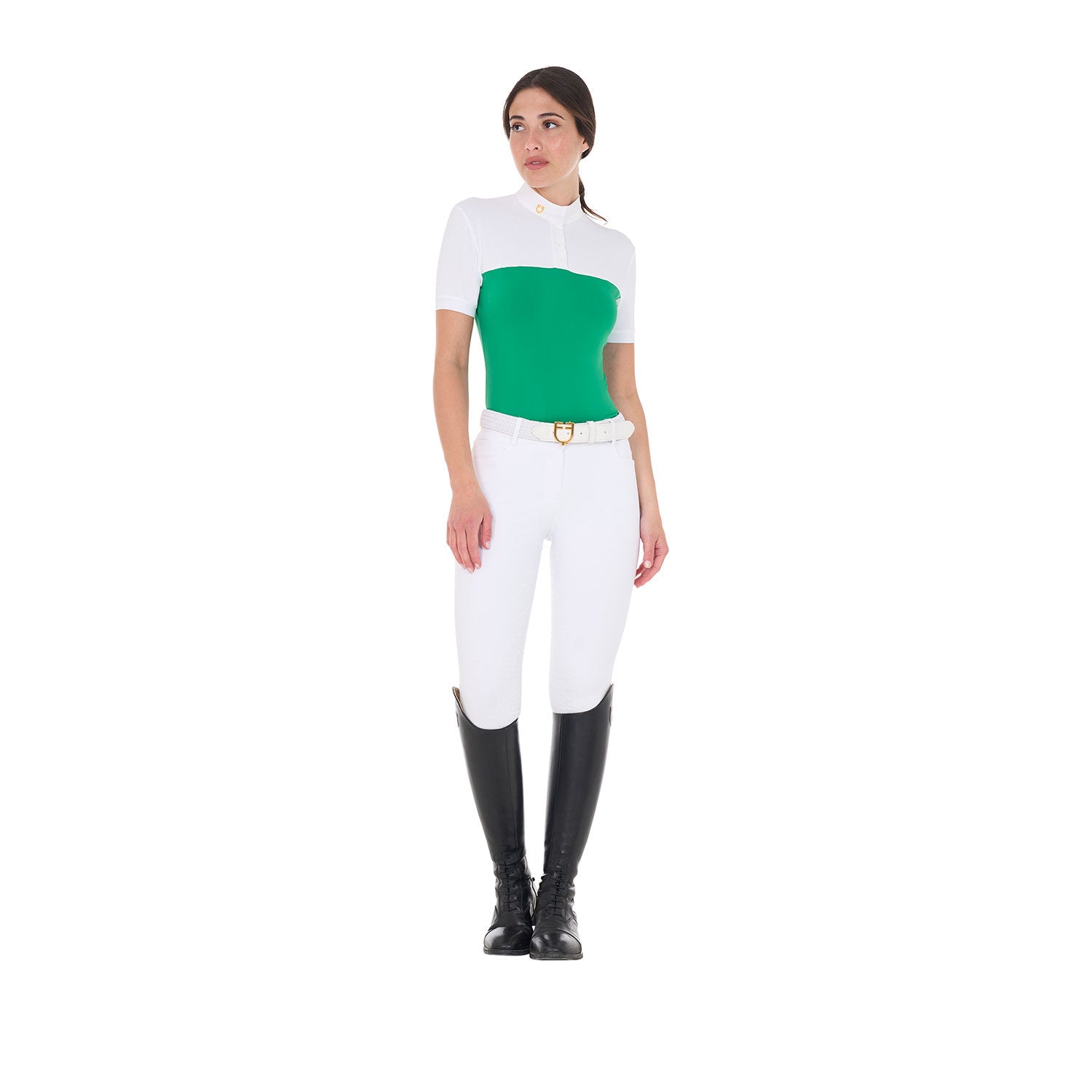 Polo de mujer slim fit de tejido técnico y malla Equestro - Ultramarine Green