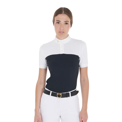 Polo de mujer slim fit de tejido técnico y malla Equestro - Azul marino