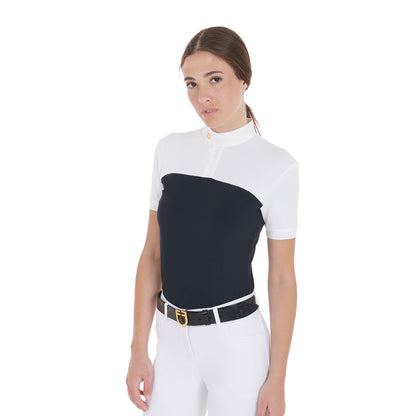 Polo de mujer slim fit de tejido técnico y malla Equestro - Azul marino