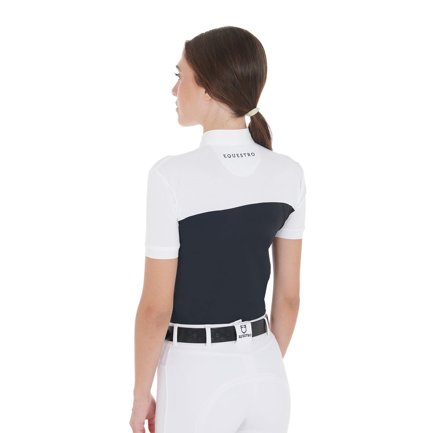 Polo de mujer slim fit de tejido técnico y malla Equestro - Azul marino