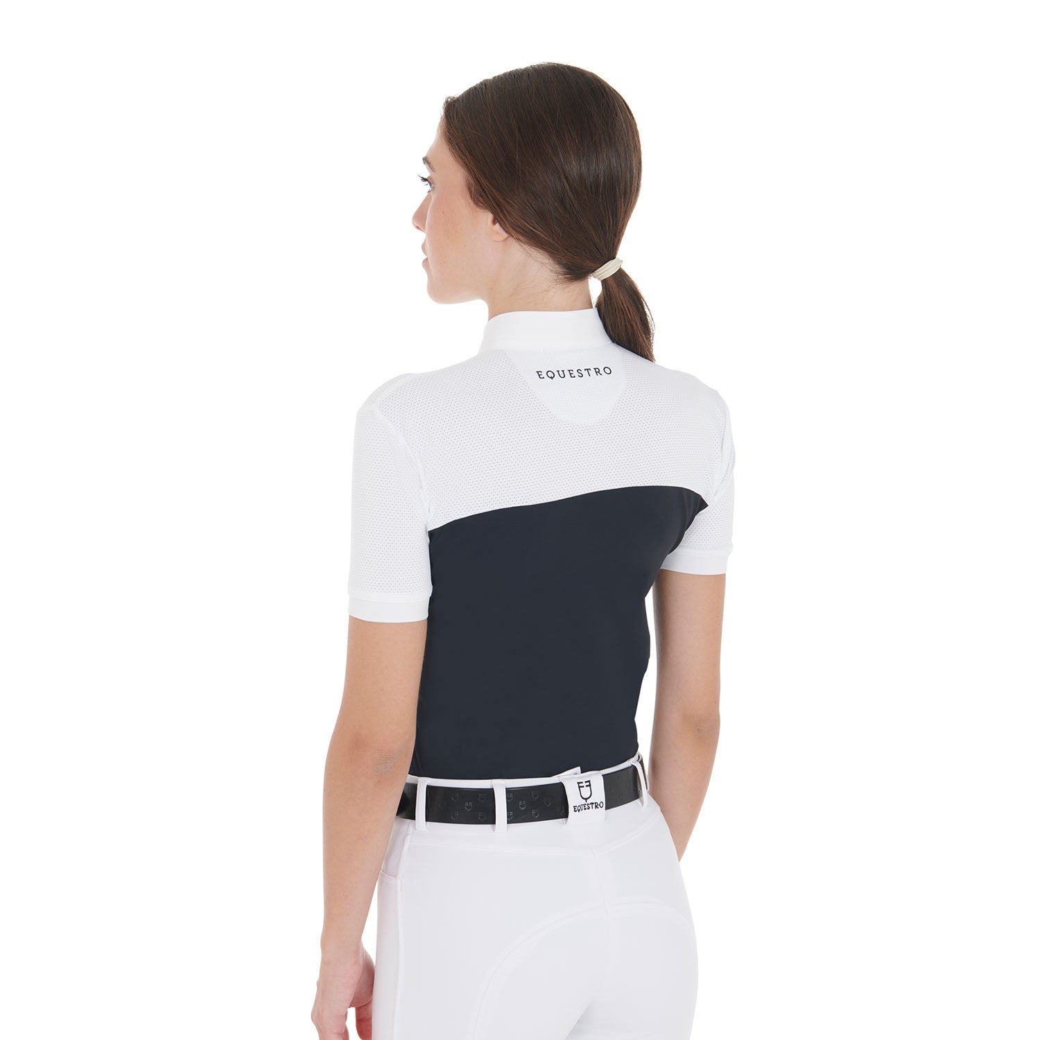 Polo de mujer slim fit de tejido técnico y malla Equestro - Azul marino