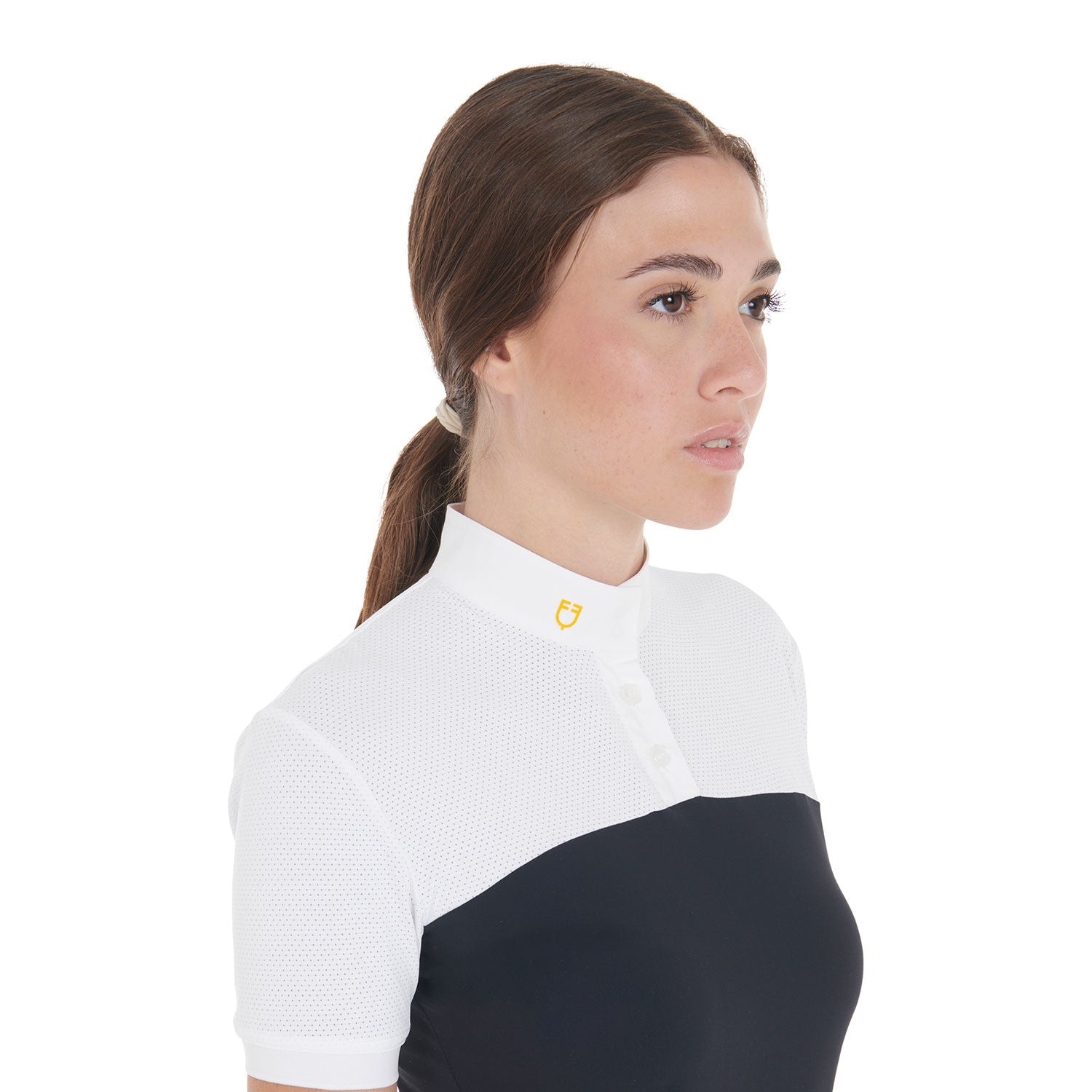 Polo de mujer slim fit de tejido técnico y malla Equestro - Azul marino