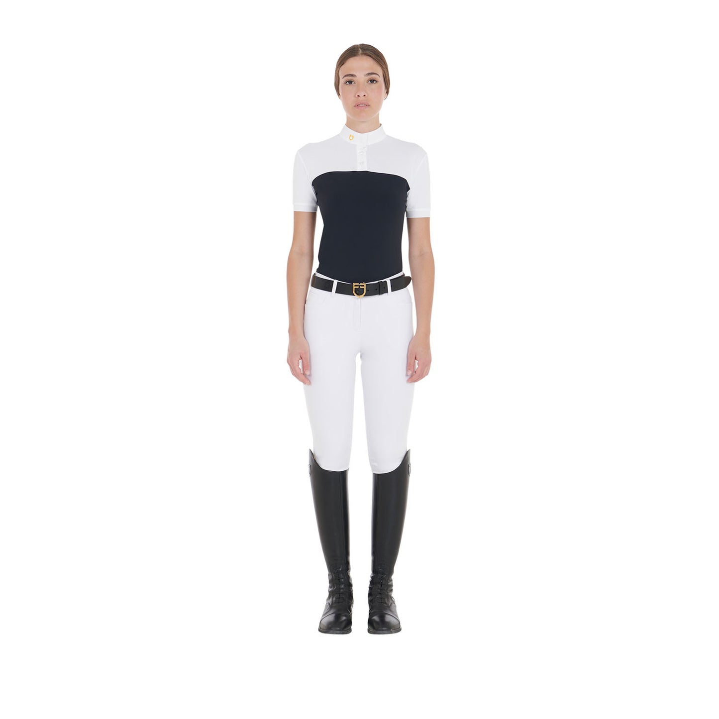 Polo de mujer slim fit de tejido técnico y malla Equestro - Azul marino