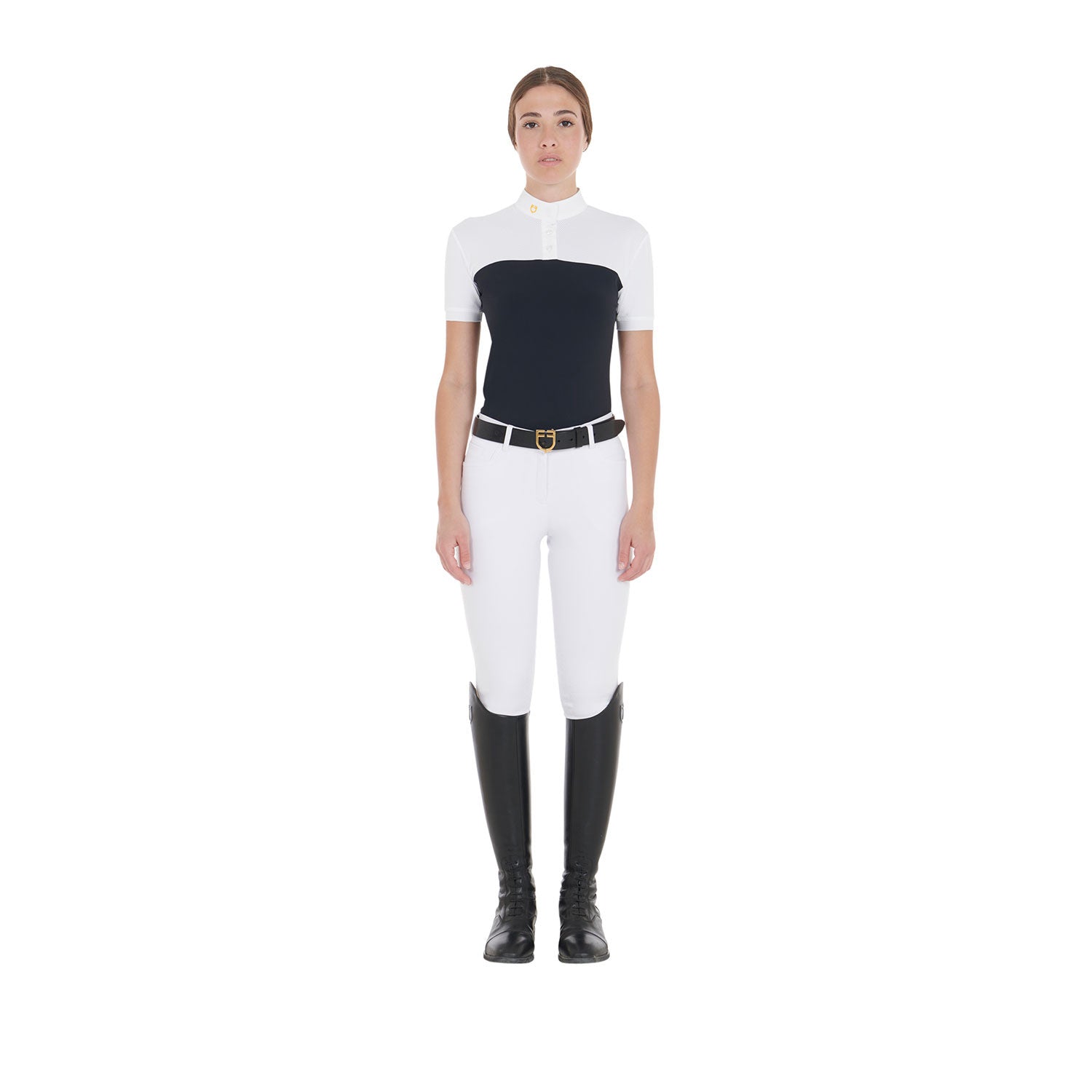 Polo de mujer slim fit de tejido técnico y malla Equestro - Azul marino