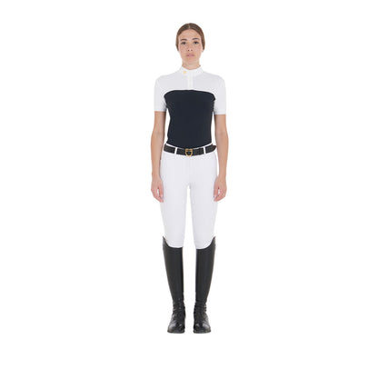 Polo de mujer slim fit de tejido técnico y malla Equestro - Azul marino