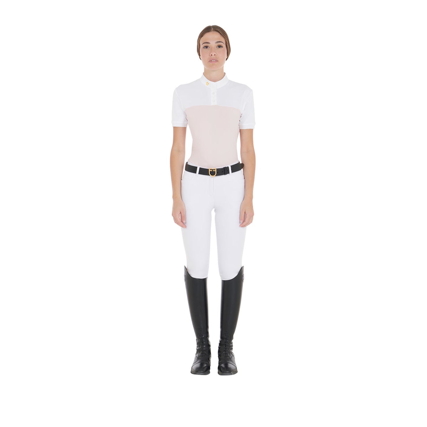 Polo de mujer slim fit de tejido técnico y malla Equestro - Rosa