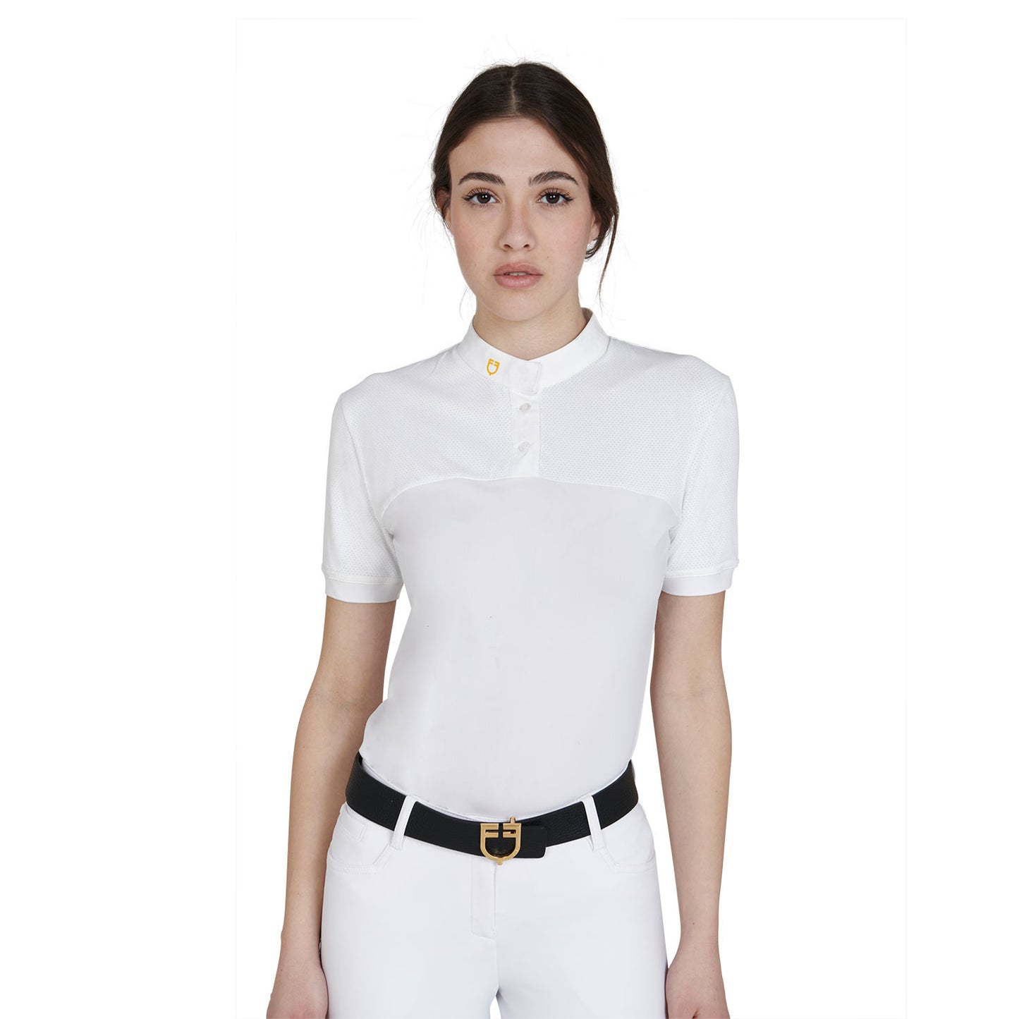 Polo de mujer slim fit de tejido técnico y malla Equestro