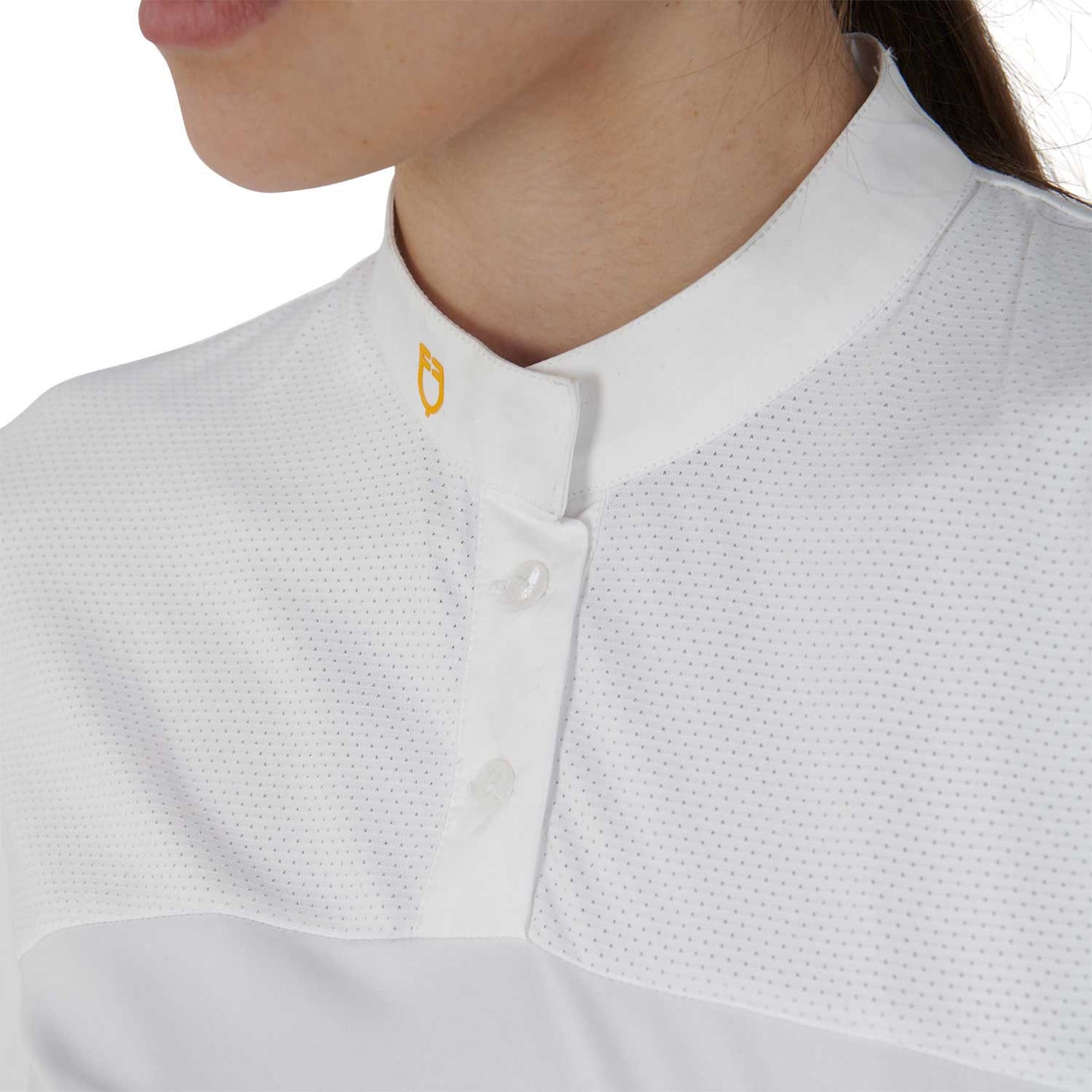 Polo de mujer slim fit de tejido técnico y malla Equestro - Blanco