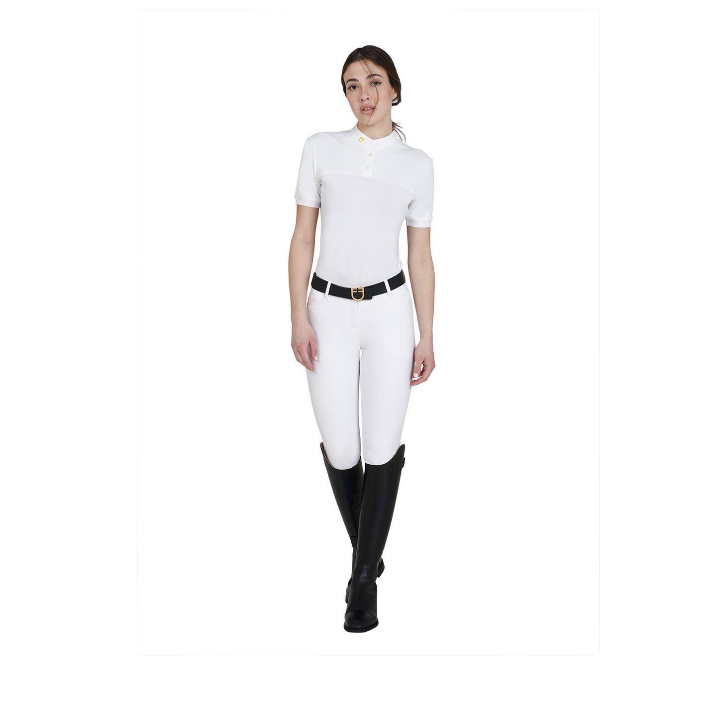 Polo de mujer slim fit de tejido técnico y malla Equestro - Blanco