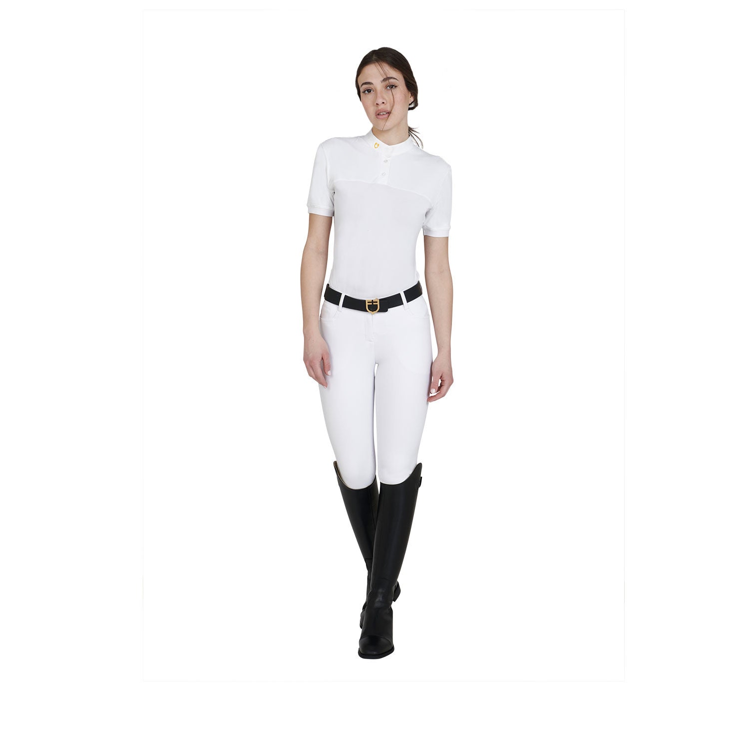 Polo de mujer slim fit de tejido técnico y malla Equestro - Blanco