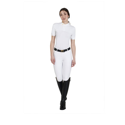 Polo de mujer slim fit de tejido técnico y malla Equestro - Blanco