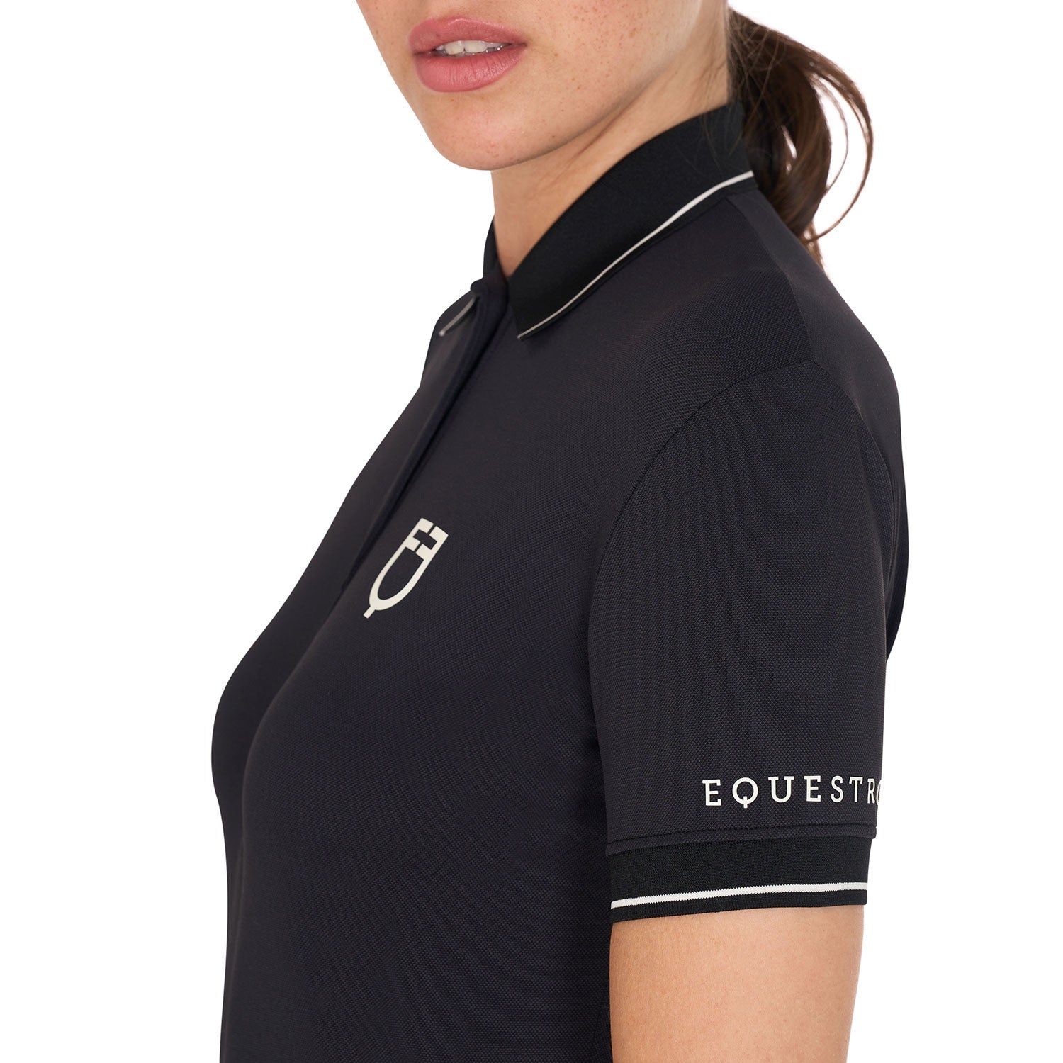 Polo de mujer slim fit en tejido transpirable Equestro - Negro