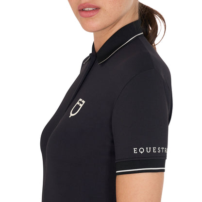 Polo de mujer slim fit en tejido transpirable Equestro - Negro